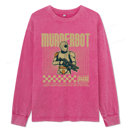 Pagewings Sci-Fiction Robot Hobby Unisex Washed Long Sleeve T-shirt