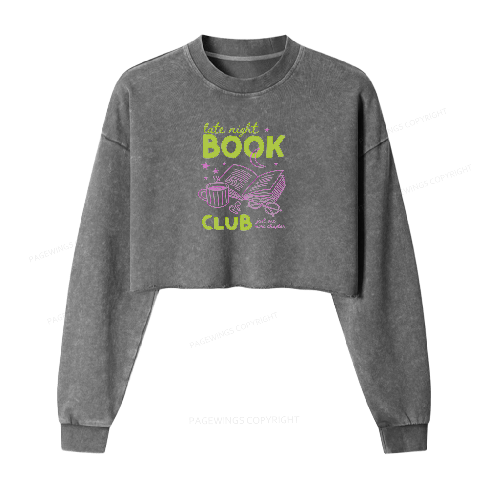 Pagewings Late Night Book Club Washed Crop Sweatshirt