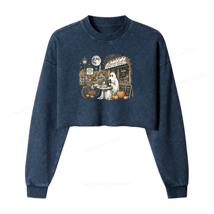 Pagewings Stars Hollow Ghost Washed Crop Sweatshirt