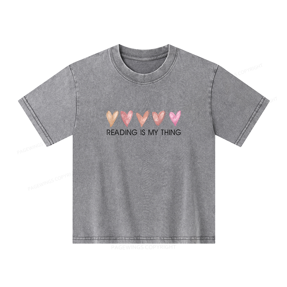 Pagewings  Reading is My Thing Unisex Kids Washed T-shirt