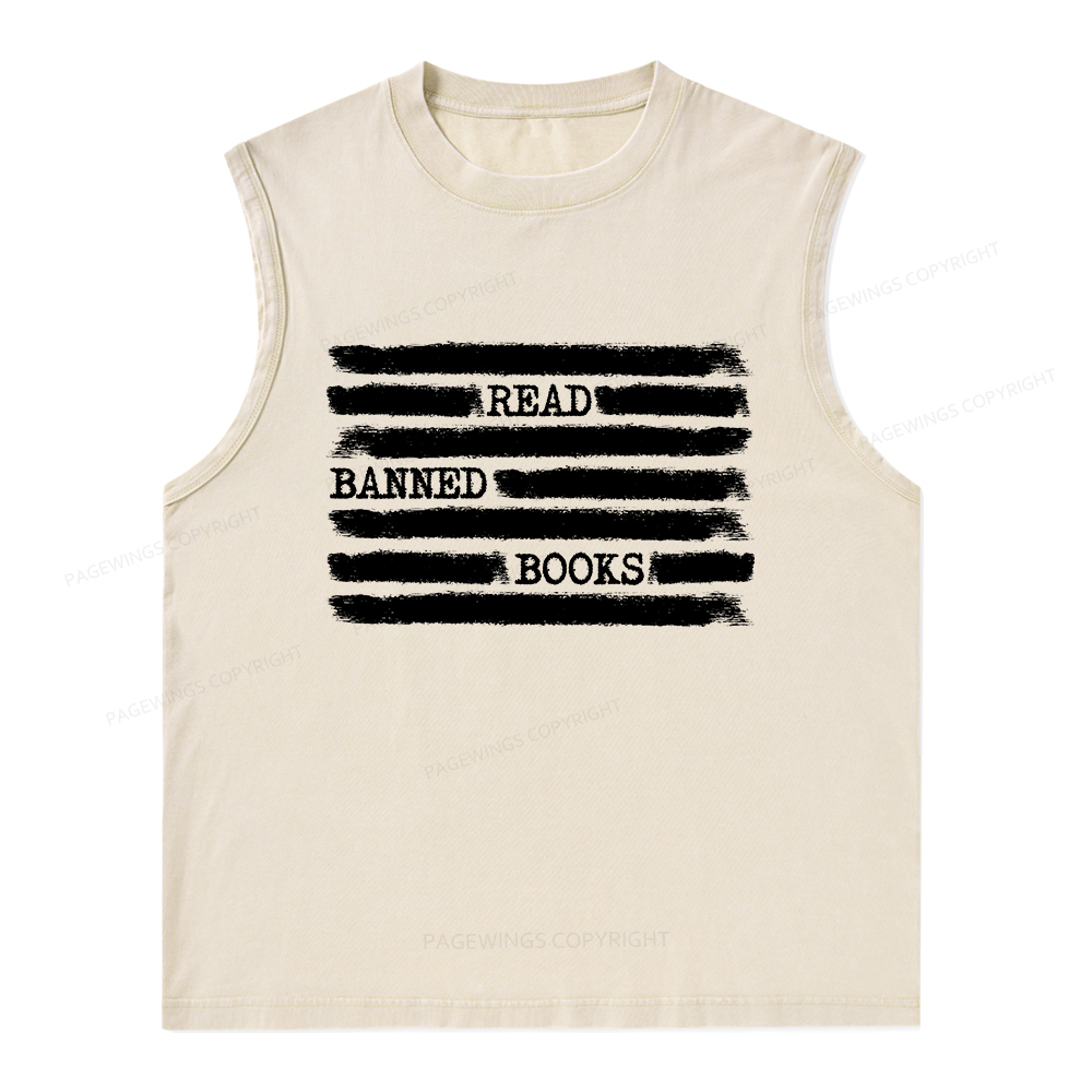 Pagewings Read Banned Books Bookworm Librarian Unisex Washed Tank Top