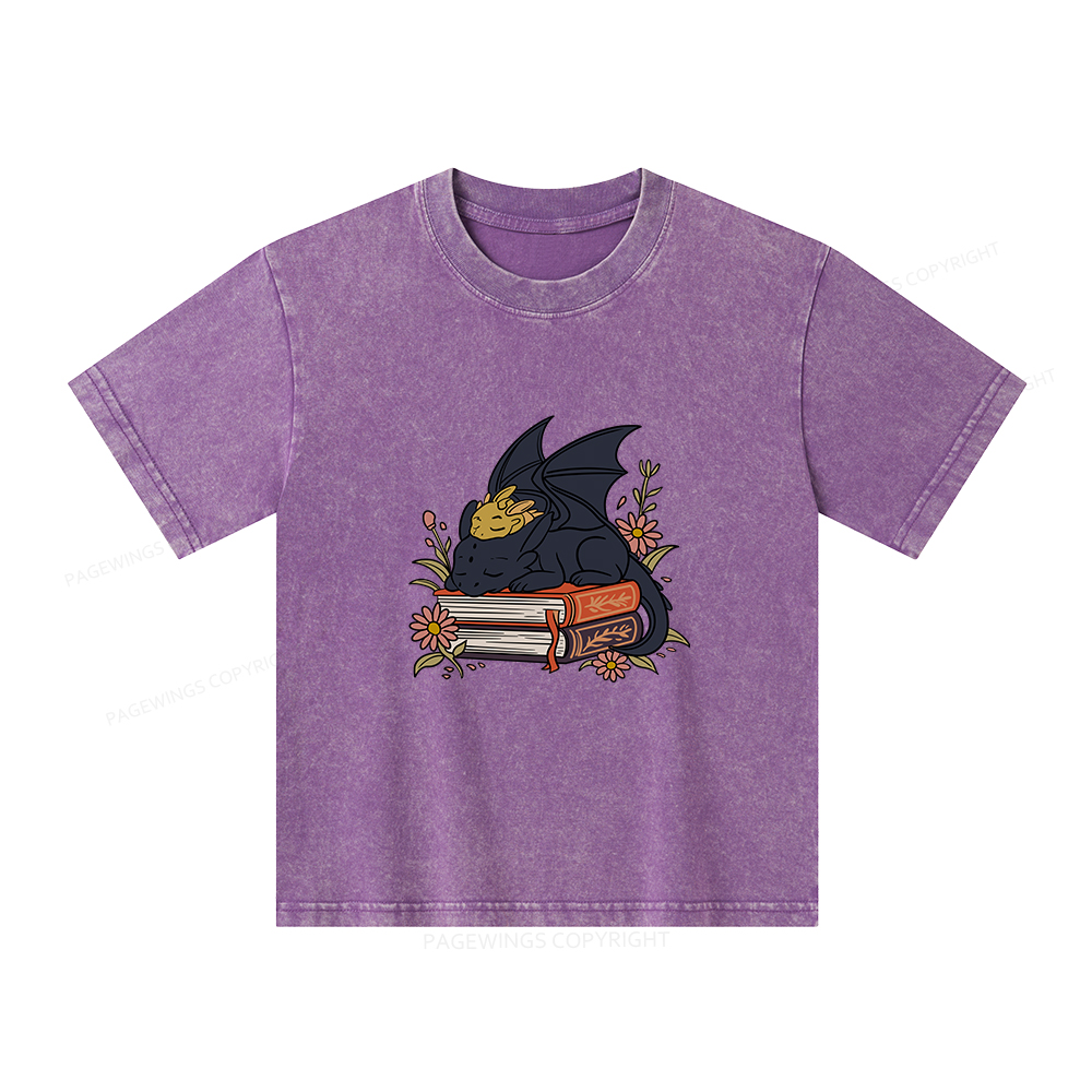 Pagewings Dragon Book Unisex Kids Washed T-shirt