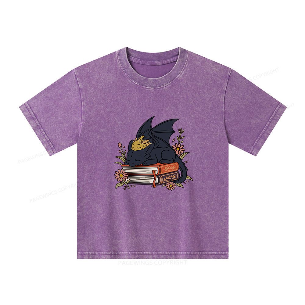 Pagewings Dragon Book Unisex Kids Washed T-shirt