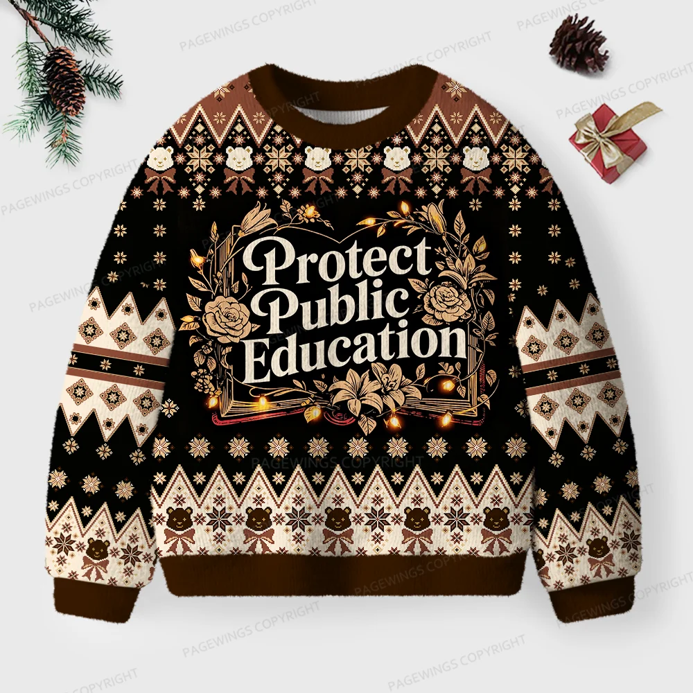Pagewings Protect Public Education Unisex Ugly Knit Sweatshirt