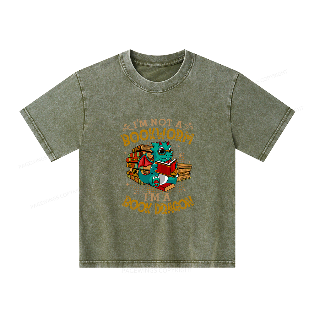 Pagewings Book Dragon T Shirts Unisex Kids Washed T-shirt