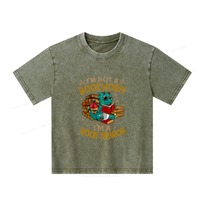 Pagewings Book Dragon T Shirts Unisex Kids Washed T-shirt