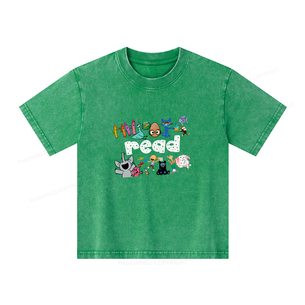 Pagewings Reading Bookish Unisex Kids Washed T-shirt