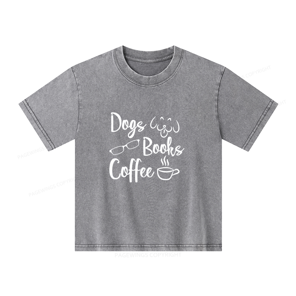 Pagewings Dogs Books Coffee Unisex Kids Washed T-shirt