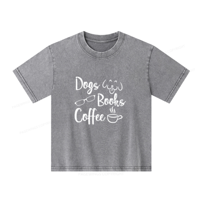 Pagewings Dogs Books Coffee Unisex Kids Washed T-shirt