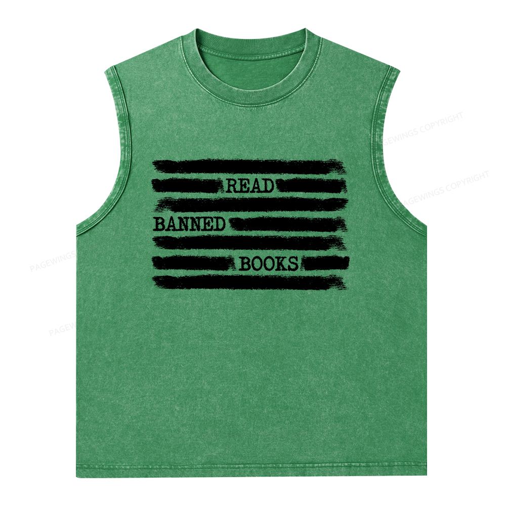 Pagewings Read Banned Books Bookworm Librarian Unisex Washed Tank Top