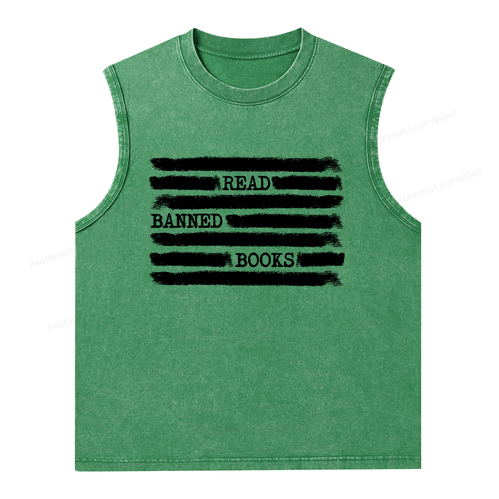 Pagewings Read Banned Books Bookworm Librarian Unisex Washed Tank Top