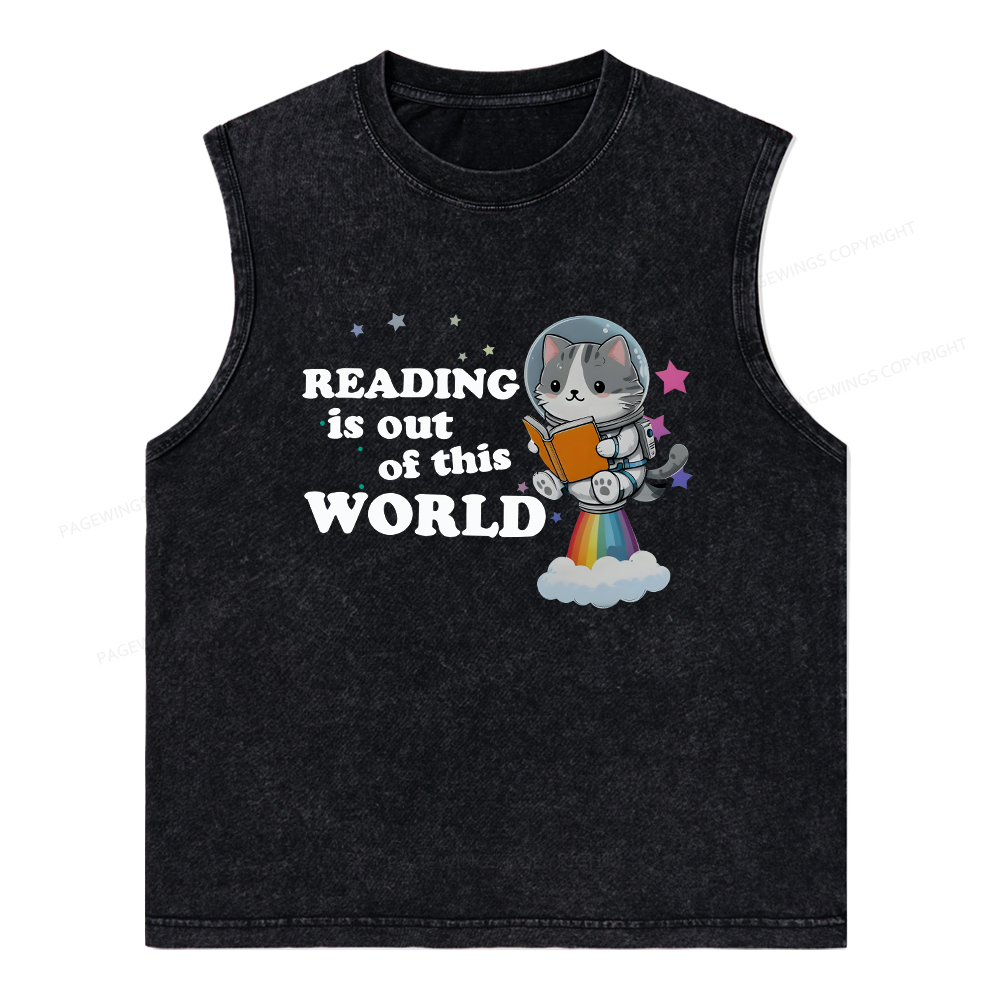 Pagewings Cat Reading in Space Unisex Washed Tank Top