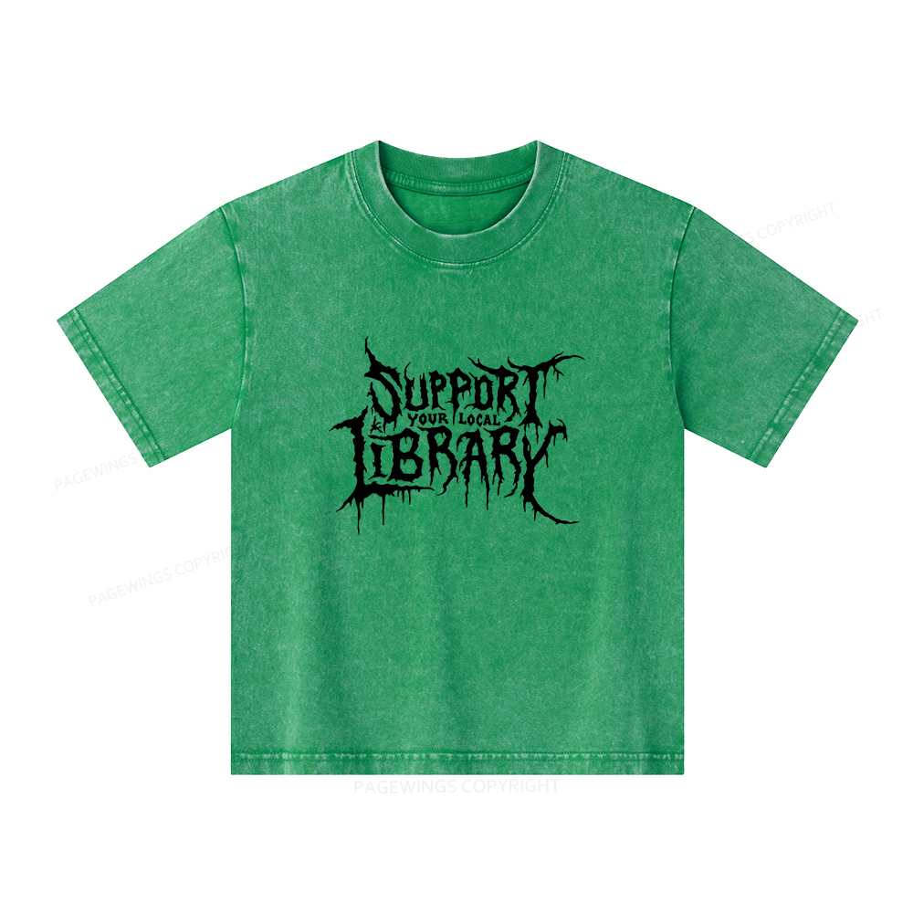 Pagewings Support Your Local Library Unisex Kids Washed T-shirt