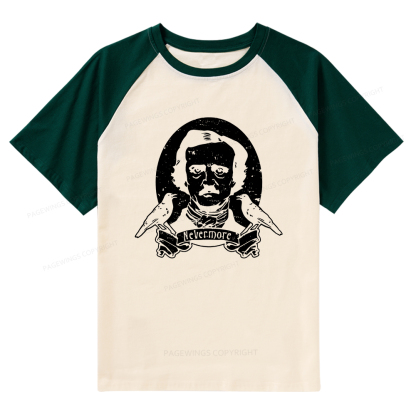 Pagewings Literary Vintage Stephen Allen King HP Lovecraft Book Raglan T-shirt