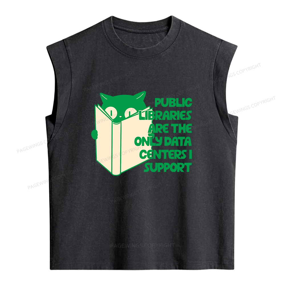 Pagewings Public Libraries are the Only Data Centers Women's Washed Tank Top