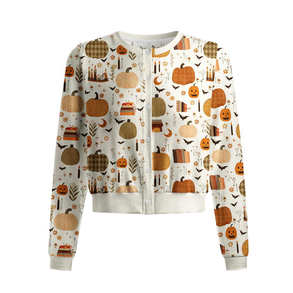 Pagewings Book Pumpkin Crew Neck Cardigan Sweaters
