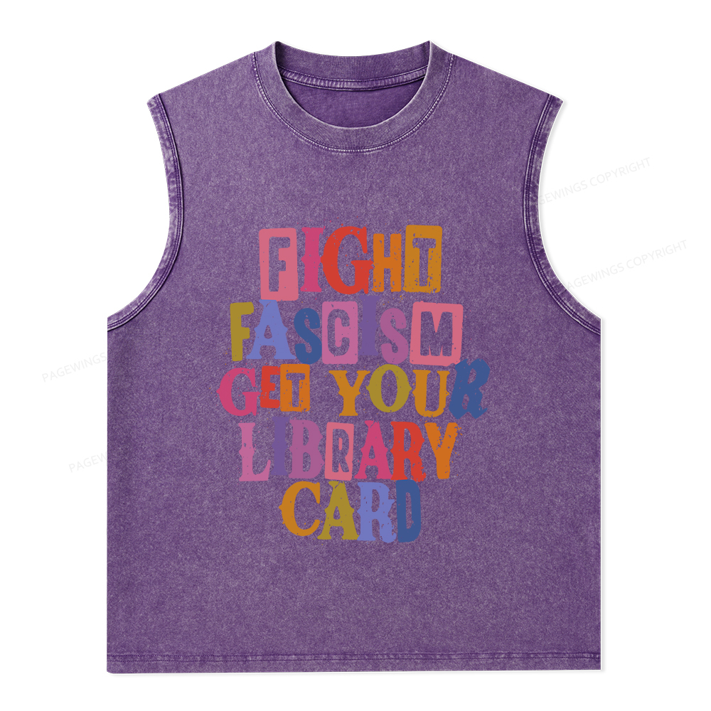 Pagewings Get Your Library Card Unisex Washed Tank Top