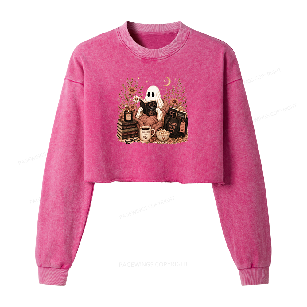 Pagewings Smut Reading Ghost Washed Crop Sweatshirt
