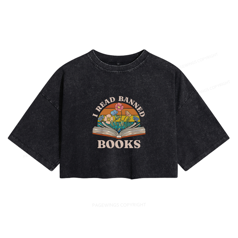 Pagewings I Read Banned Books Women's Washed Cropped T-shirt
