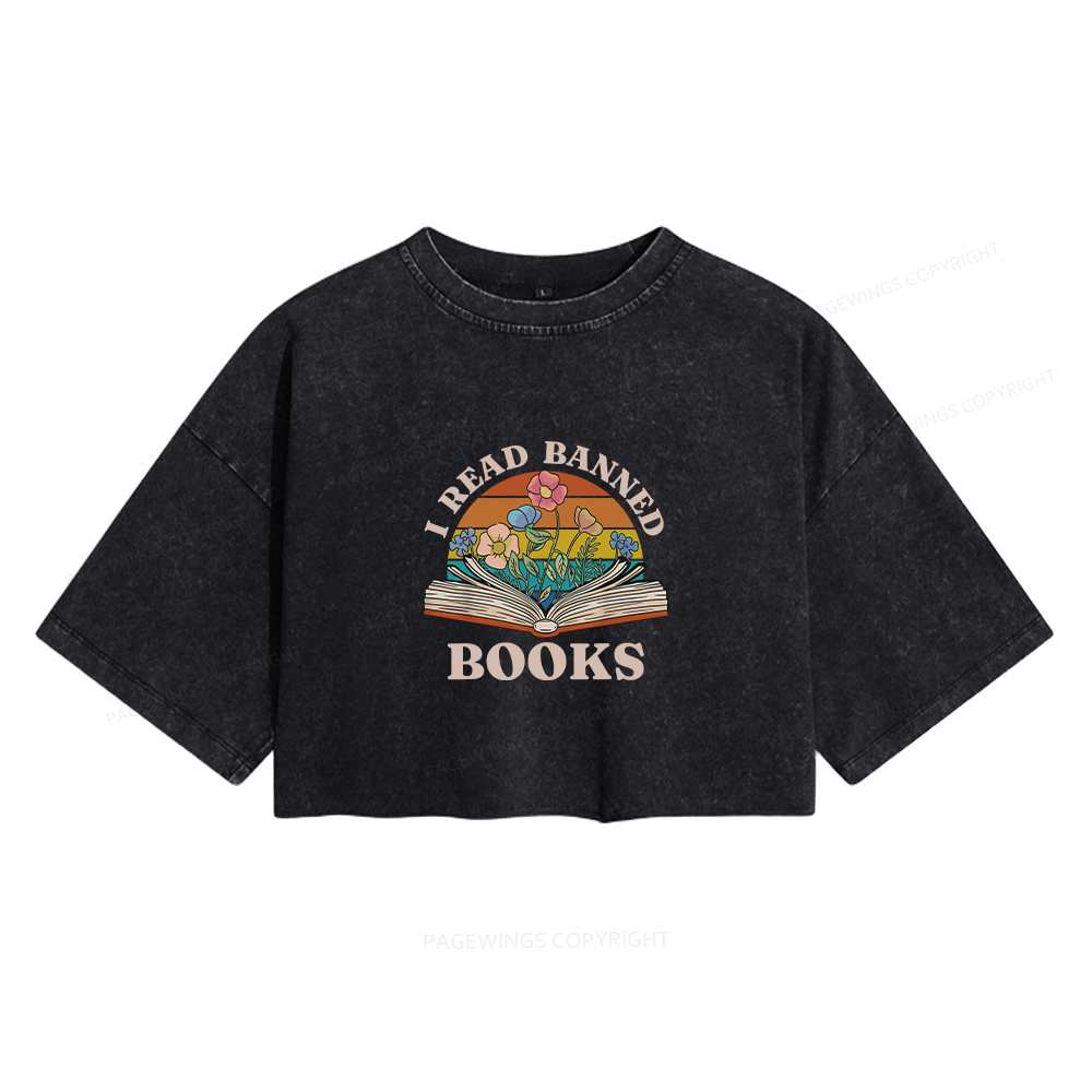 Pagewings I Read Banned Books Women's Washed Cropped T-shirt