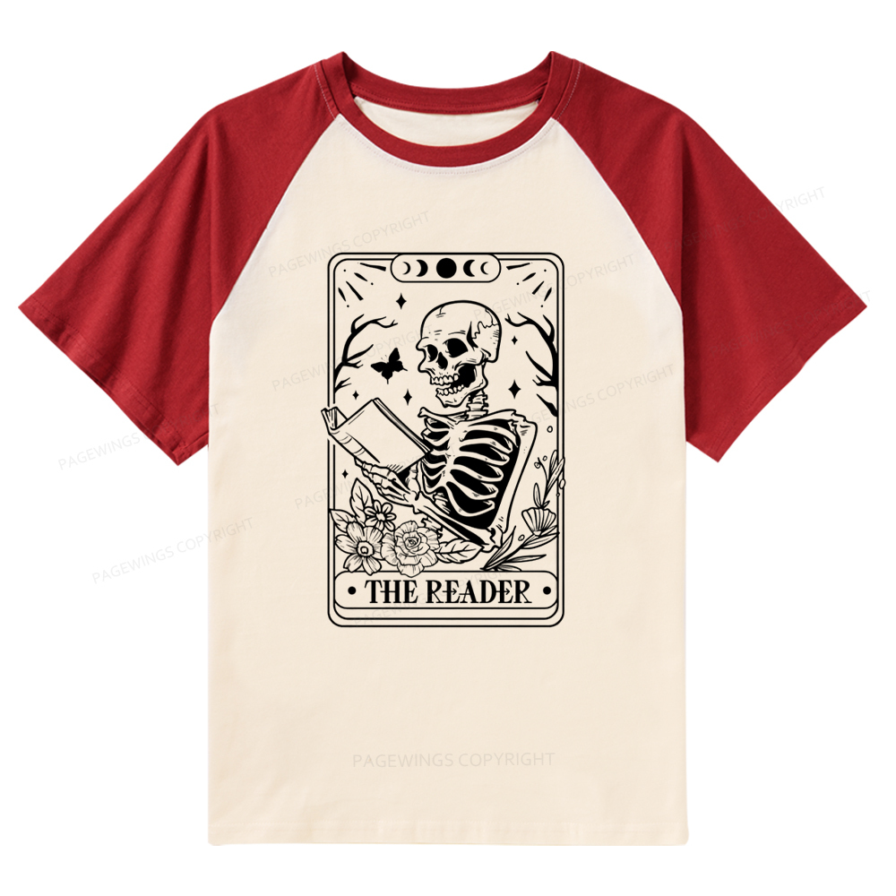 Pagewings Halloween The Reader Tarot Card Raglan T-shirt