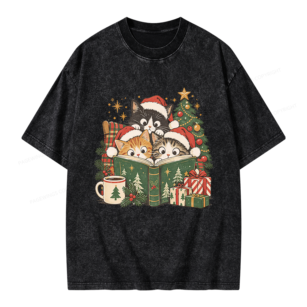 Pagewings Cat Lover Christmas Unisex Washed T-shirt