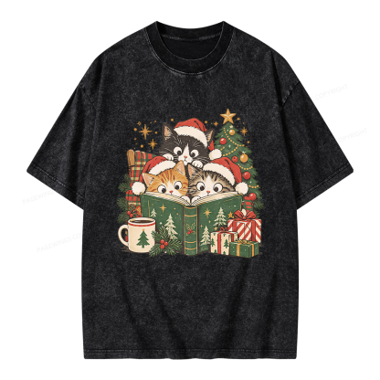 Pagewings Cat Lover Christmas Unisex Washed T-shirt