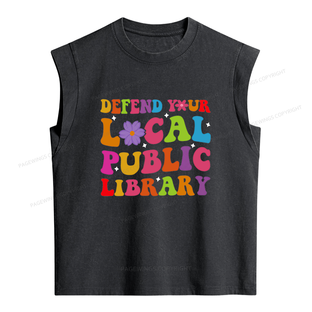 Pagewing Defend Your Local Public Library Women's Washed Tank Top