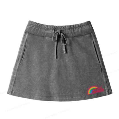 Pagewings Reading With Rainbow Women Drawstring Washed Mini Skirts