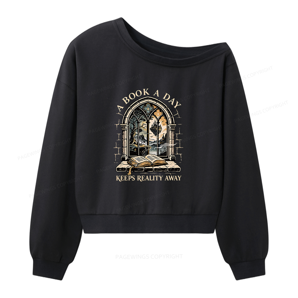 Pagewings A Book a Day Women Off Shoulder Sweatshirt