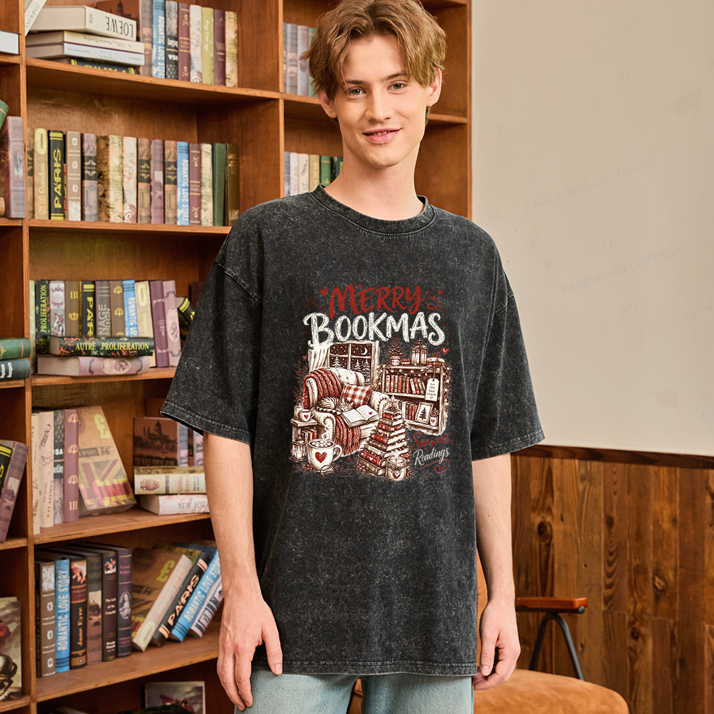Pagewings Merry Bookmas Unisex Washed T-shirt