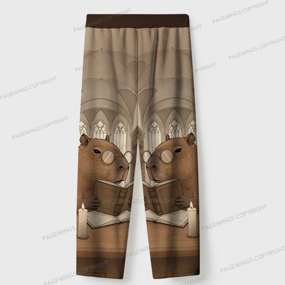 Pagewings Capybara Loves Reading Unisex Flannel Pajama Set
