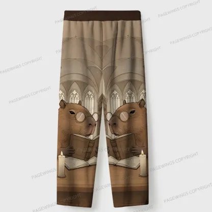 Pagewings Capybara Loves Reading Unisex Flannel Pajama Set