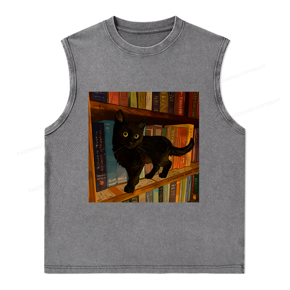 Pagewings Little Library Cat Unisex Washed Tank Top