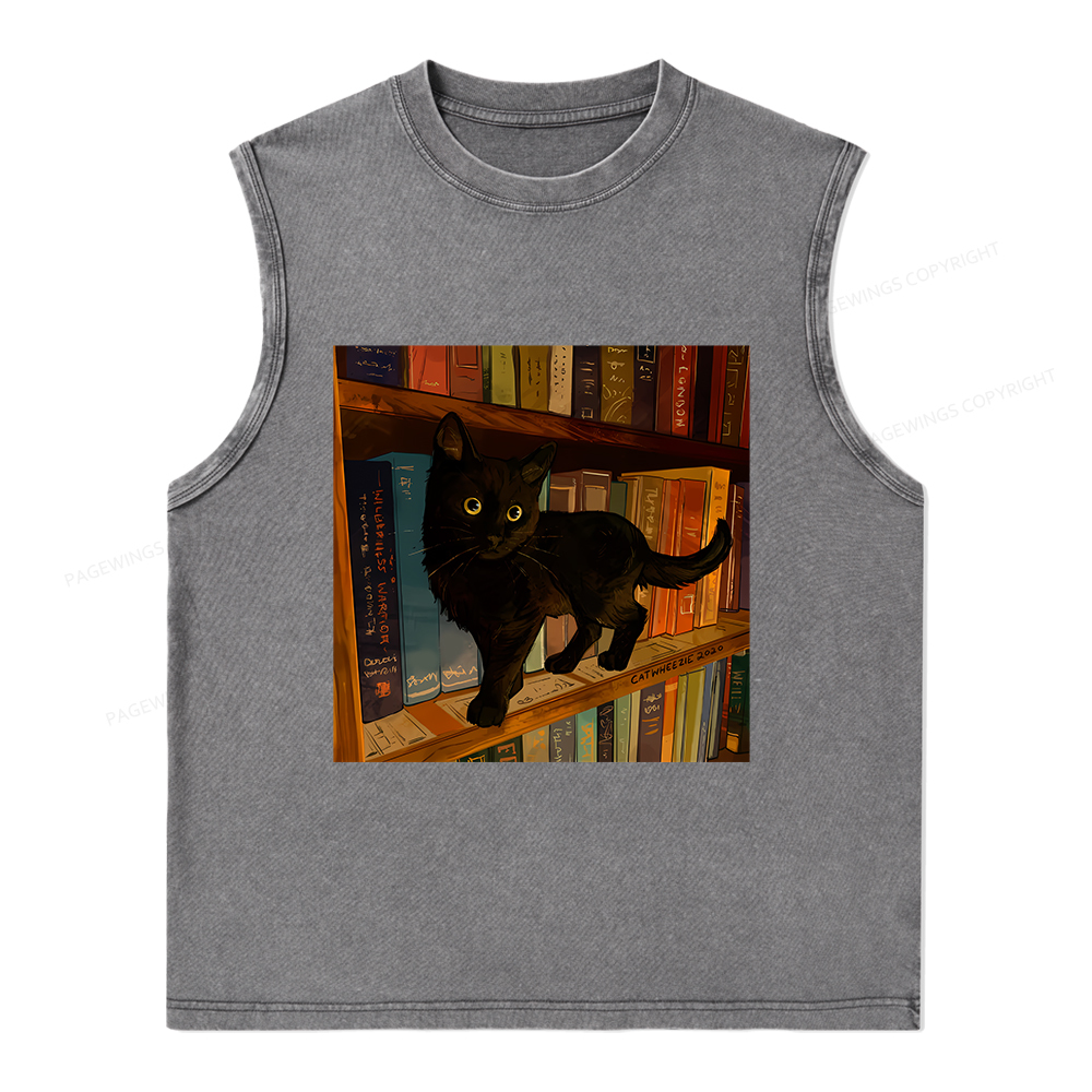 Pagewings Little Library Cat Unisex Washed Tank Top