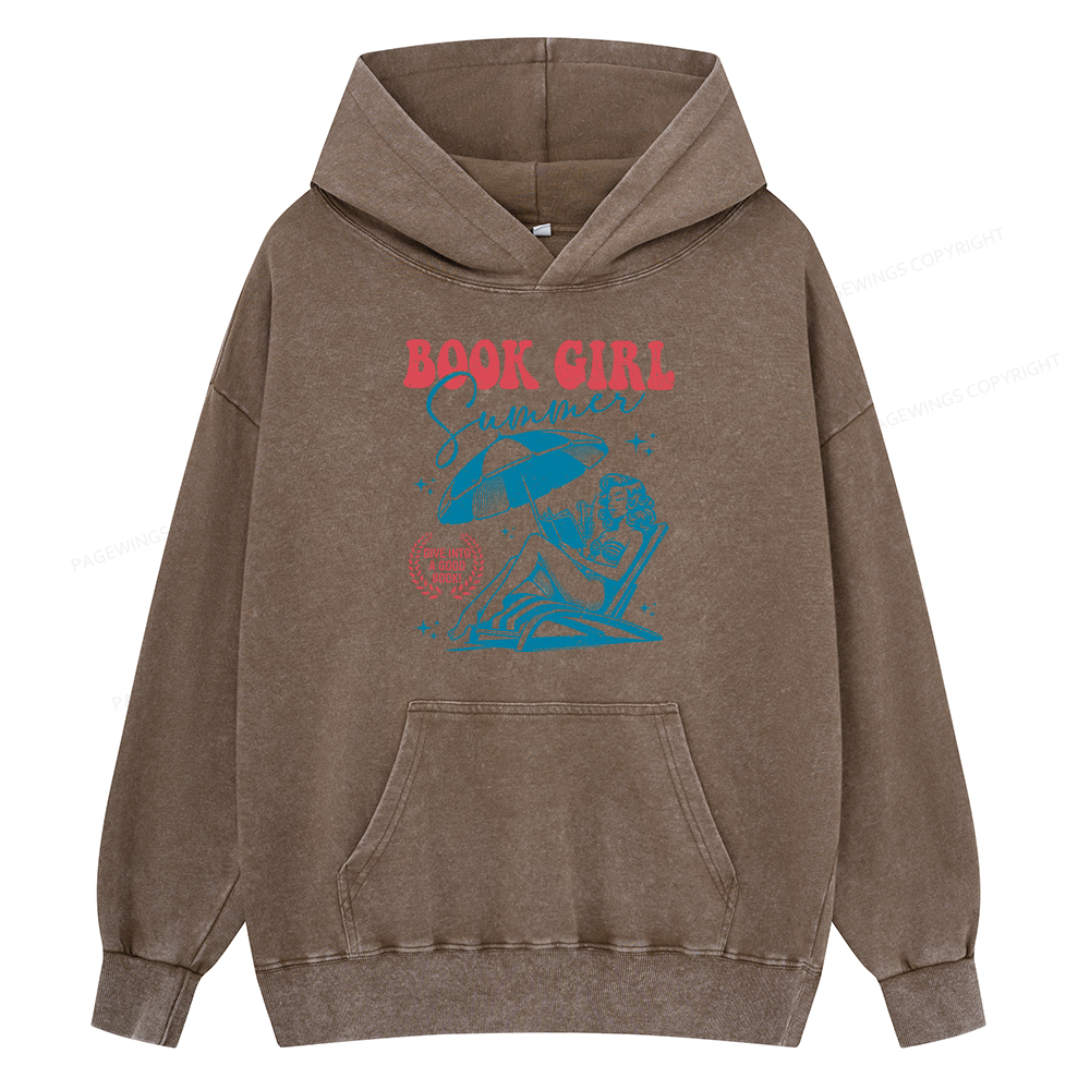 Pagewings Book Girl Summer Unisex Washed Hoodie