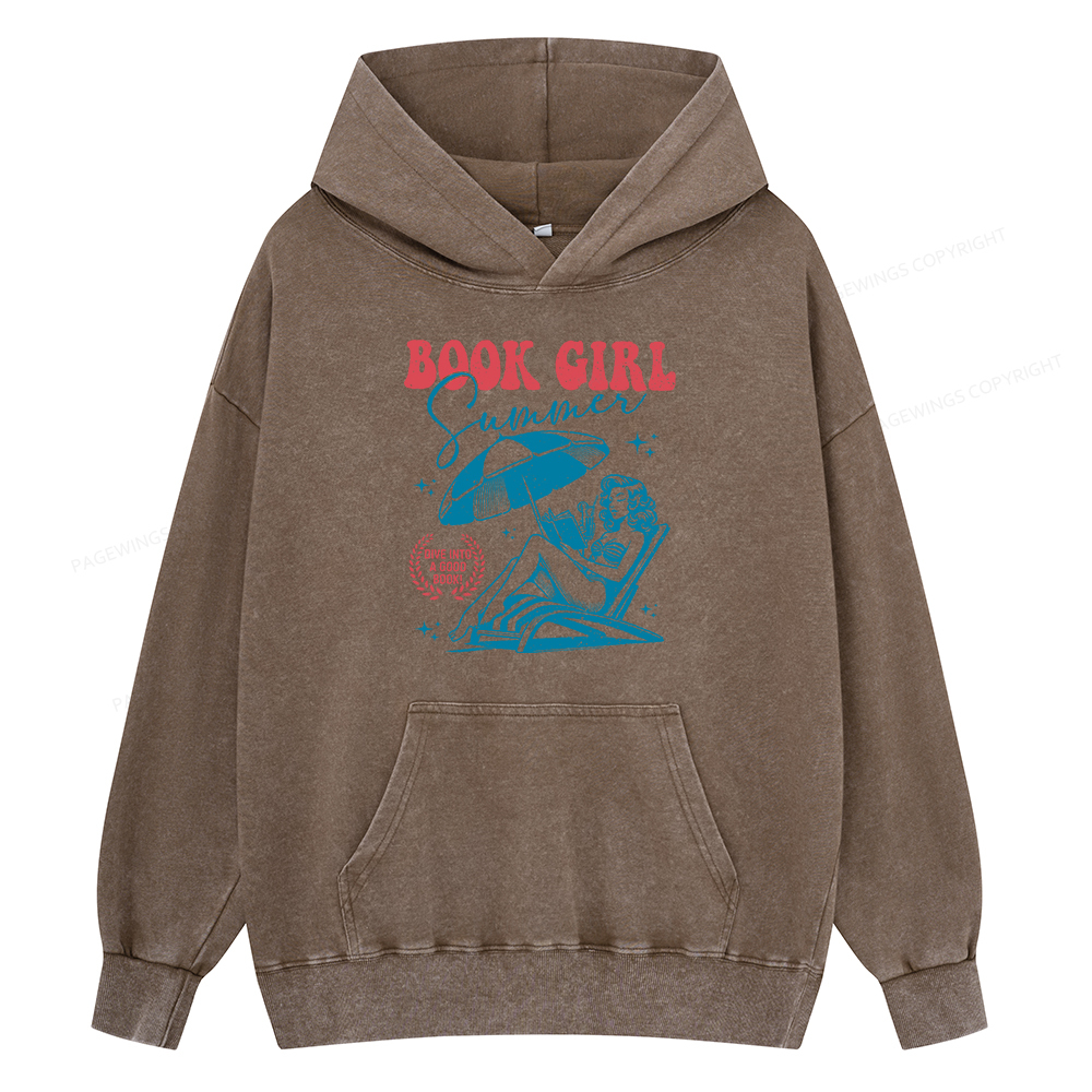 Pagewings Book Girl Summer Unisex Washed Hoodie