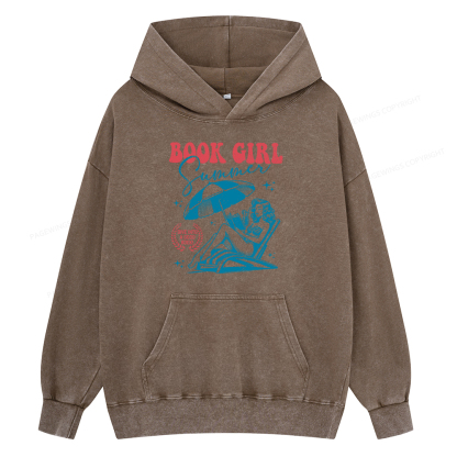 Pagewings Book Girl Summer Unisex Washed Hoodie