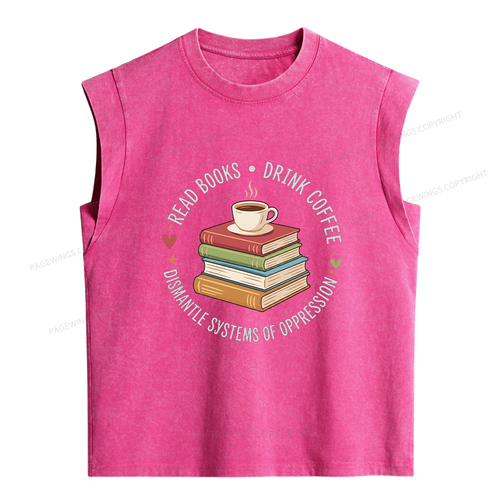Pagewing Drink Coffee Read Books Women's Washed Tank Top