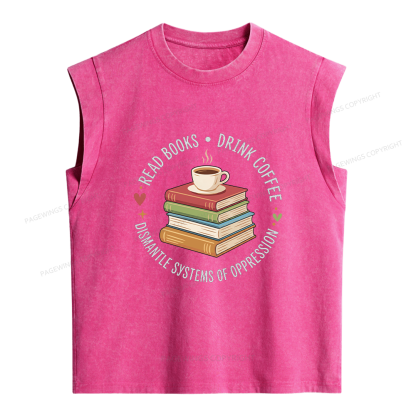 Pagewing Drink Coffee Read Books Women's Washed Tank Top