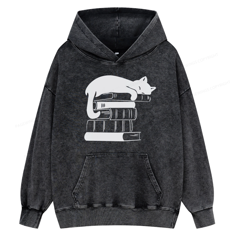 Pagewings Books And Cats Unisex Washed Hoodie