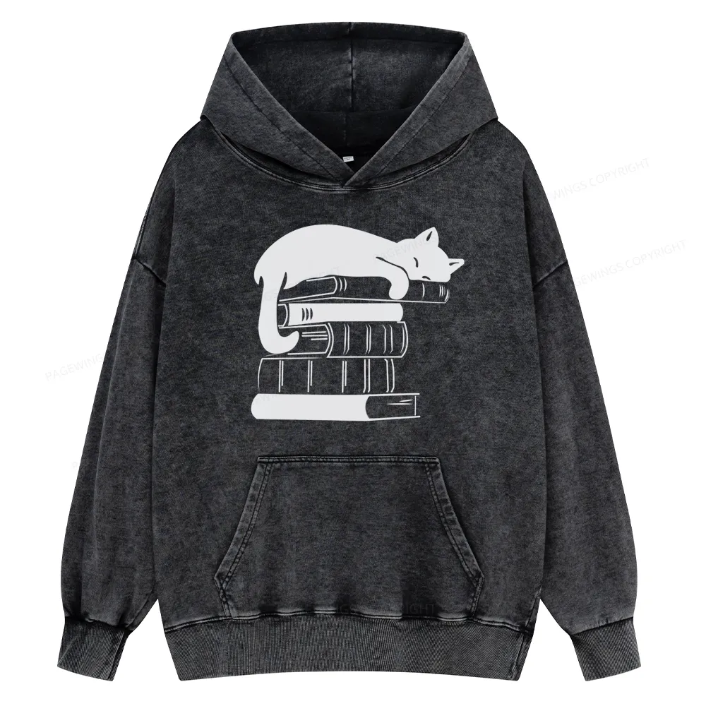 Pagewings Books And Cats Unisex Washed Hoodie