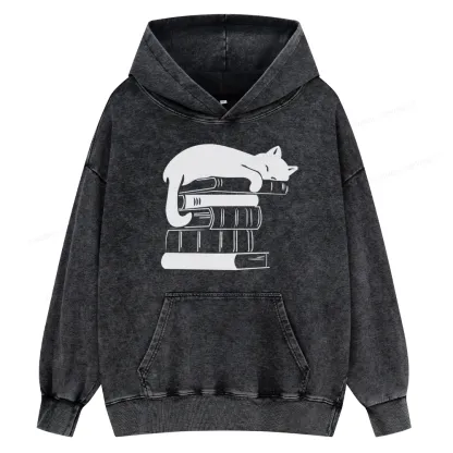Pagewings Books And Cats Unisex Washed Hoodie