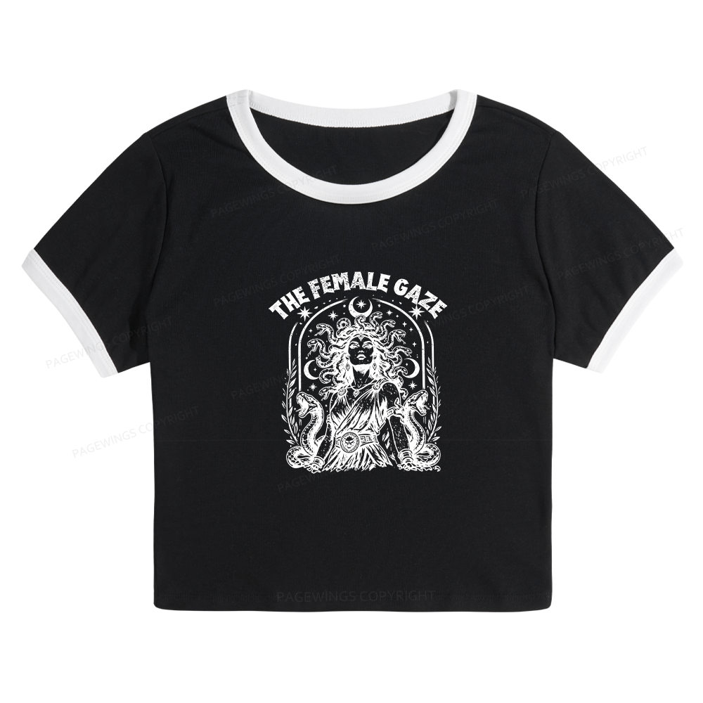 Pagewings Vintage Medusa Feminist Baby Tee Cropped Ringer T-Shirt