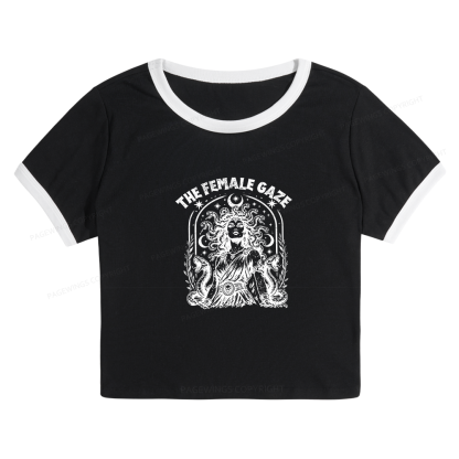 Pagewings Vintage Medusa Feminist Baby Tee Cropped Ringer T-Shirt