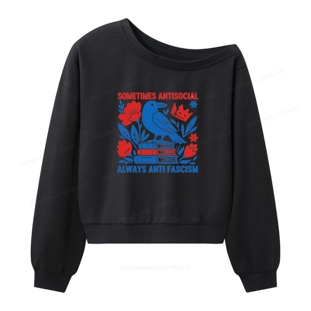 Pagewings Anti Fascism Women Off Shoulder Sweatshirt