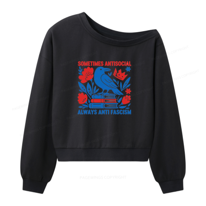 Pagewings Anti Fascism Women Off Shoulder Sweatshirt