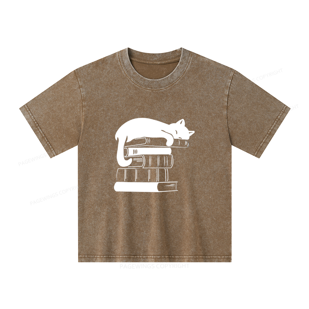 Pagewings Books And Cats Unisex Kids Washed T-shirt