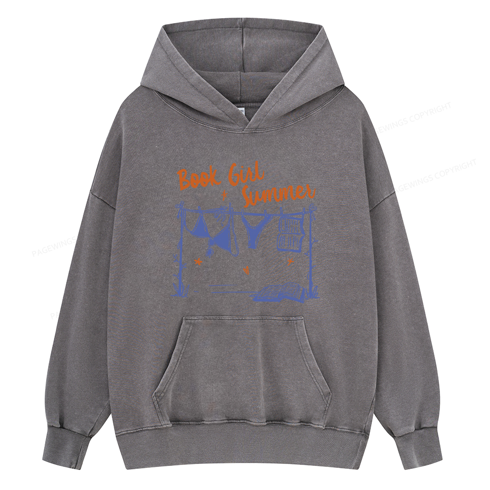 Pagewings Book Girl Summer Bookish Unisex Washed Hoodie