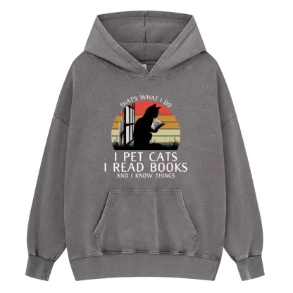 Pagewings Cat And Book Unisex Washed Hoodie